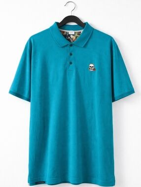 Robert Graham Teal Polo with Skull and Rose Patch